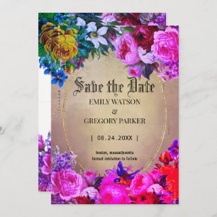 bloemen, gouden lijst met uitzondering van de dat save the date