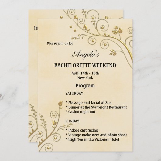 Bloemen Gouden Reisroute Bachelorette Weekend Uitn Programmakaart (Voorkant / Achterkant)