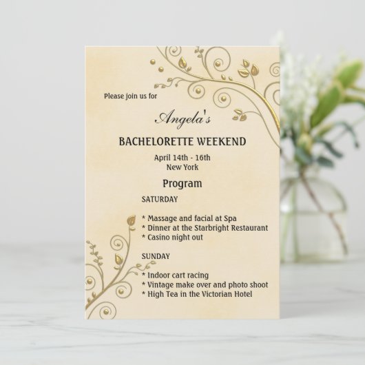 Bloemen Gouden Reisroute Bachelorette Weekend Uitn Programmakaart (Staand voorkant)