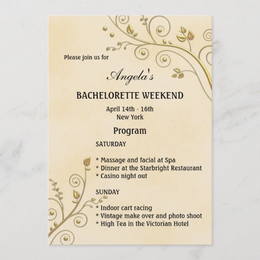 Bloemen Gouden Reisroute Bachelorette Weekend Uitn Programmakaart (Voorkant)