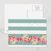  bloemen goudfaux glitter stippen strepen briefkaart (Voorkant / Achterkant)