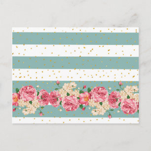 bloemen goudfaux glitter stippen strepen briefkaart