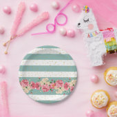  bloemen goudfaux glitter stippen strepen papieren bordje (Feest)