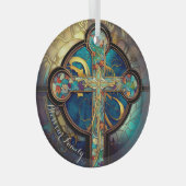 Bloemen Grace Glas in lood Religieus Kruis Glas Ornament (Voorkant Rechts)