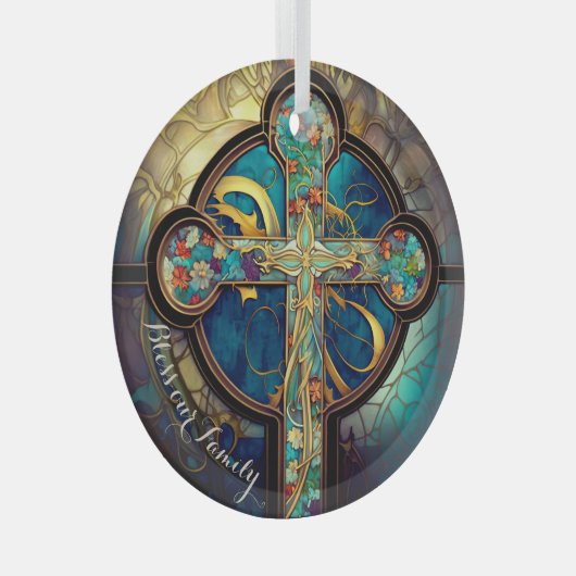 Bloemen Grace Glas in lood Religieus Kruis Glas Ornament (Voorkant Rechts)