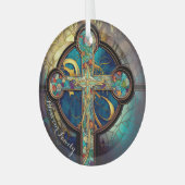 Bloemen Grace Glas in lood Religieus Kruis Glas Ornament (Voorkant links)