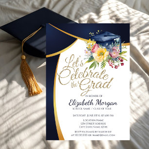 Bloemen Graduation Cap, Blauw Afstuderen Kaart