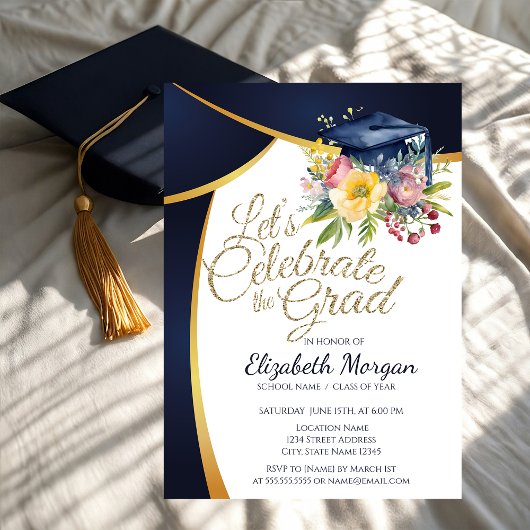 Bloemen Graduation Cap, Blauw Afstuderen Kaart