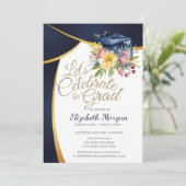 Bloemen Graduation Cap, Blauw Afstuderen Kaart (Staand voorkant)