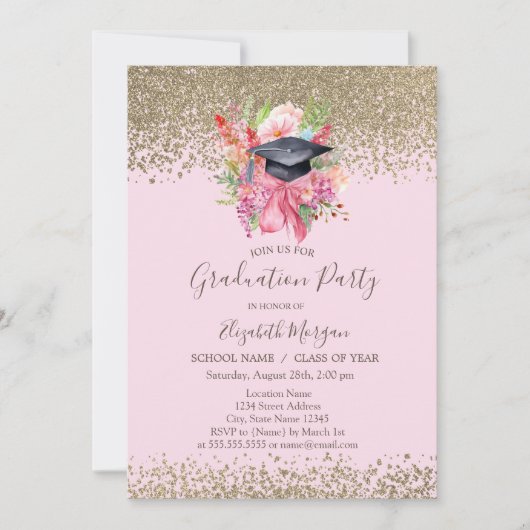 Bloemen Graduation Cap, Diamonds roze Afstuderen Kaart (Voorkant)