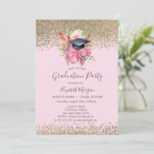 Bloemen Graduation Cap, Diamonds roze Afstuderen Kaart (Staand voorkant)