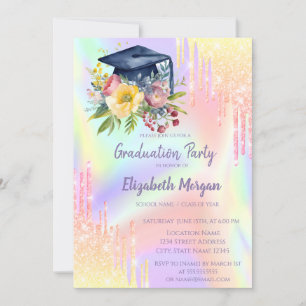 Bloemen Graduation Cap, Ombre druipt holografisch Kaart