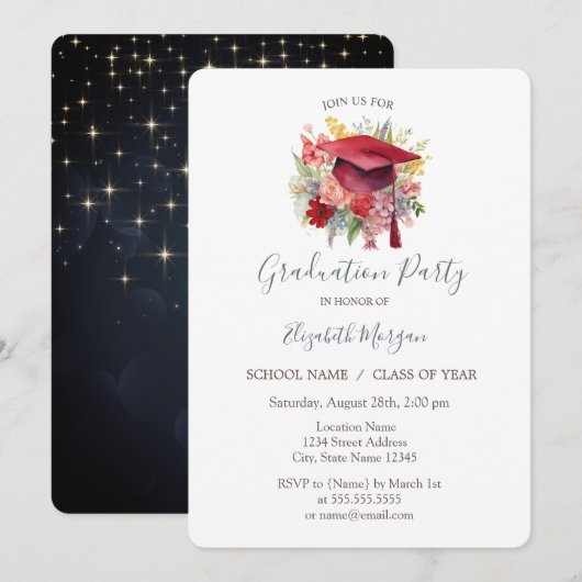 Bloemen Graduation Cap, Sterren Afstuderen Kaart (Voorkant / Achterkant)