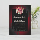 Bloemen Graduation Cap, zwart druppels donkerrood Kaart (Staand voorkant)