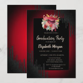Bloemen Graduation Cap, zwart druppels donkerrood Kaart (Voorkant / Achterkant)