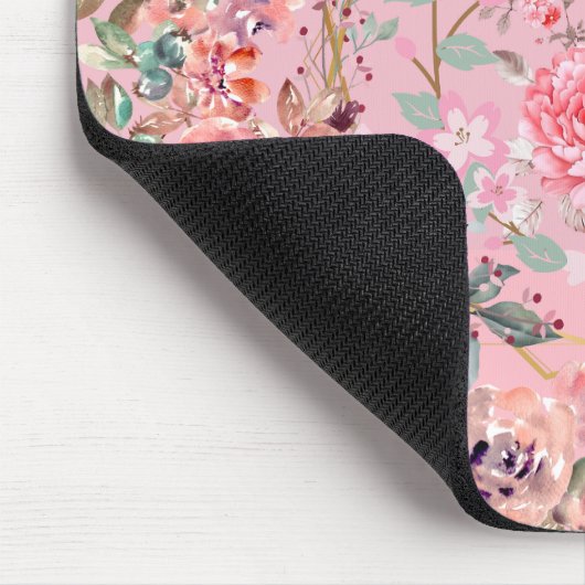 Bloemen grafische kunst, roze bloemenkrans muismat (Hoek)