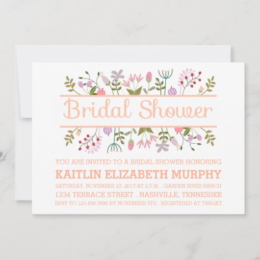 Bloemen grens bruids douche uitnodiging (Voorkant)