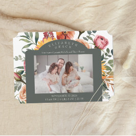 Bloemen Grens Landschap Foto Geboorteaankondiging Kaart