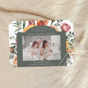 Bloemen Grens Landschap Foto Geboorteaankondiging Kaart