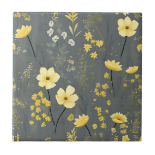  bloemen grijs en geel tegeltje