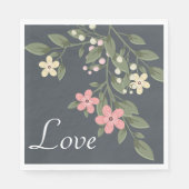 Bloemen Grijs Roze Bloemen Trouwfeest Servet (Voorkant)