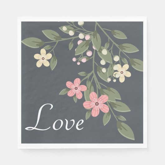Bloemen Grijs Roze Bloemen Trouwfeest Servet (Voorkant)