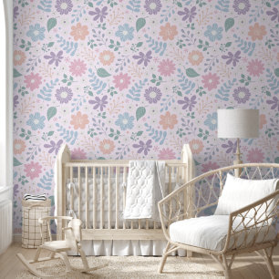 Bloemen grillige schattige kinder pastelkleur behang