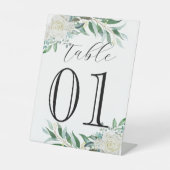 Bloemen, groen, aangepaste nummer, bruiloft, café reclamebord met voetstuk (Voorkant)