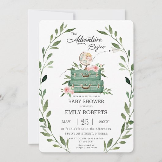 Bloemen groen avontuur Baby shower reizen Kaart (Voorkant)