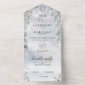 Bloemen groen cascade elegante winter bruiloft all in one uitnodiging (Binnen)