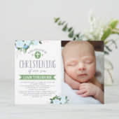 Bloemen groen | doopuitnodiging kaart (Staand voorkant)