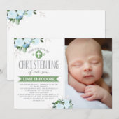 Bloemen groen | doopuitnodiging kaart (Voorkant / Achterkant)
