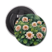 Bloemen Groen Elegante Waterverf Button Flesopener (Voorkant)