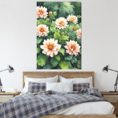Bloemen Groen Elegante Waterverf Canvas Afdruk (Insitu (Slaapkamer))
