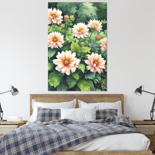 Bloemen Groen Elegante Waterverf Canvas Afdruk (Insitu (Slaapkamer))