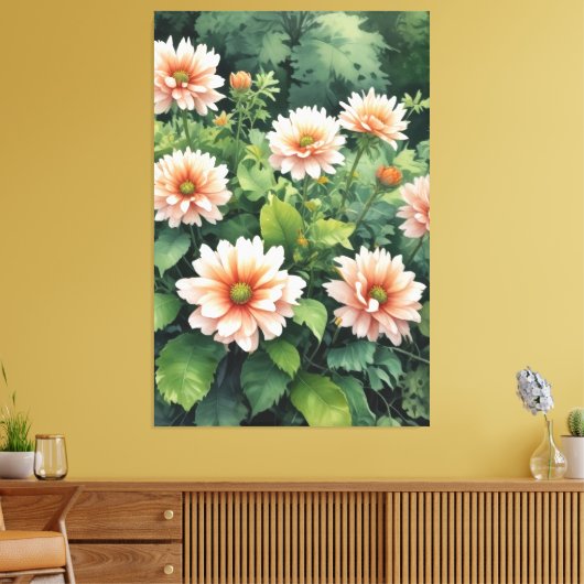 Bloemen Groen Elegante Waterverf Canvas Afdruk (Insitu (Woonkamer))