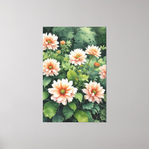 Bloemen Groen Elegante Waterverf Canvas Afdruk