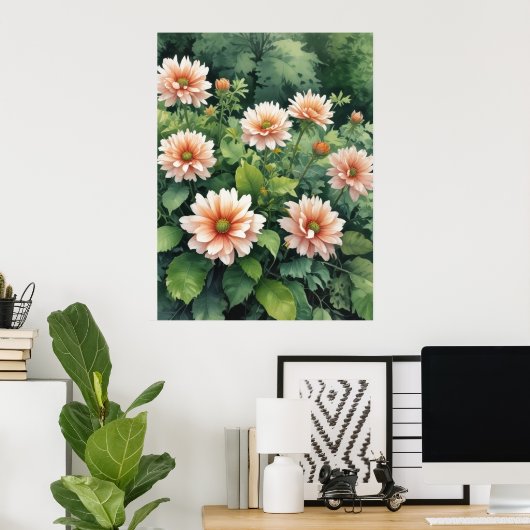 Bloemen Groen Elegante Waterverf Poster (Thuiskantoor)