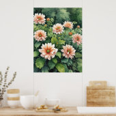 Bloemen Groen Elegante Waterverf Poster (Keuken)
