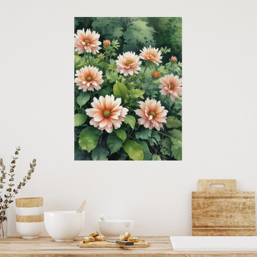 Bloemen Groen Elegante Waterverf Poster (Keuken)