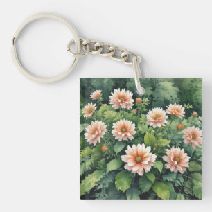 Bloemen Groen Elegante Waterverf Sleutelhanger