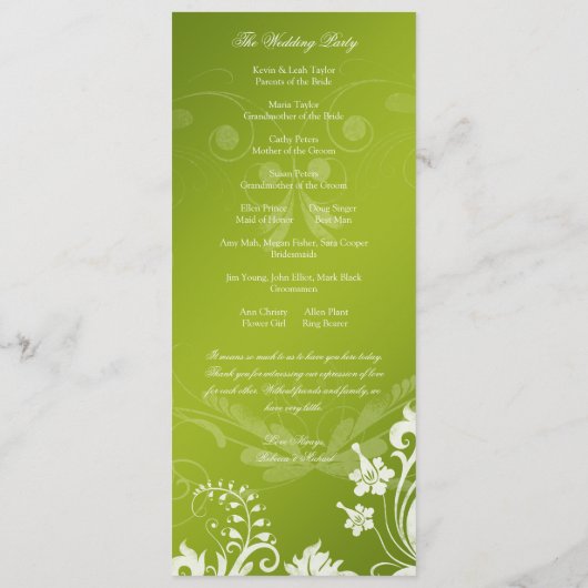  Bloemen Groen en Wit Trouwprogramma Programmakaart (Achterkant)