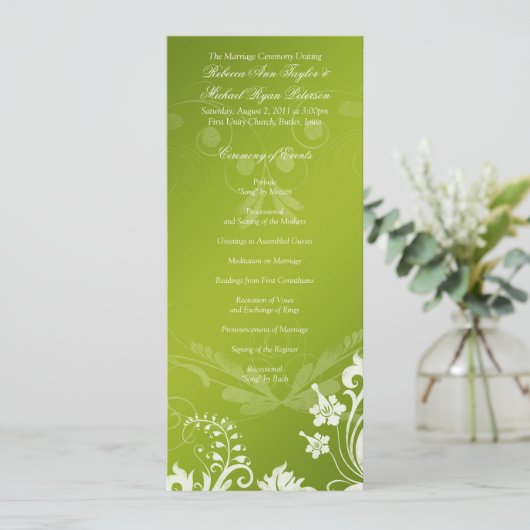  Bloemen Groen en Wit Trouwprogramma Programmakaart (Staand voorkant)