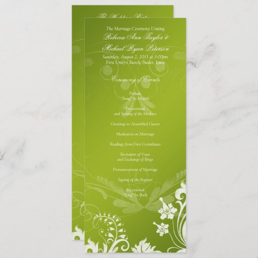  Bloemen Groen en Wit Trouwprogramma Programmakaart (Voorkant / Achterkant)