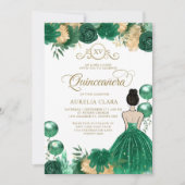 Bloemen Groen Goud Prinses XV Quinceañera Verjaard Kaart (Voorkant)