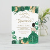 Bloemen Groen Goud Prinses XV Quinceañera Verjaard Kaart (Staand voorkant)