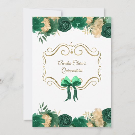 Bloemen Groen Goud Prinses XV Quinceañera Verjaard Kaart (Achterkant)