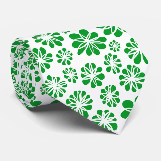 Bloemen - Groen gras op wit Stropdas (Opgerold)