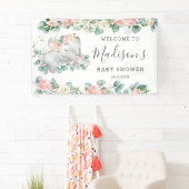Bloemen groen olifant Baby shower meisje welkom Spandoek (Insitu)