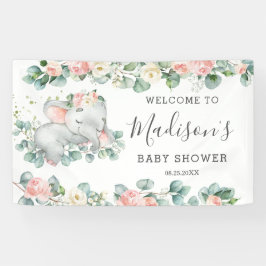 Bloemen groen olifant Baby shower meisje welkom Spandoek